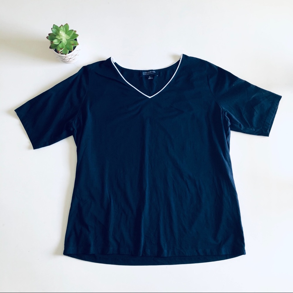 2/$20 Jones New York Navy Blue V-Neck T Shirt